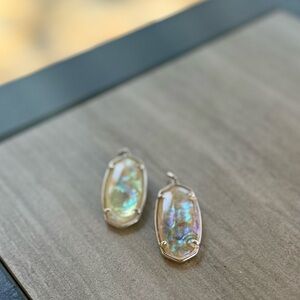 Kendra Scott Faceted Elle Silver Drop Earrings | Iridescent Abalone | Retired
